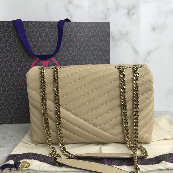 NWT Tory Burch Kira Chevron Large Convertible Should bag in light beg - Picture 3 of 13